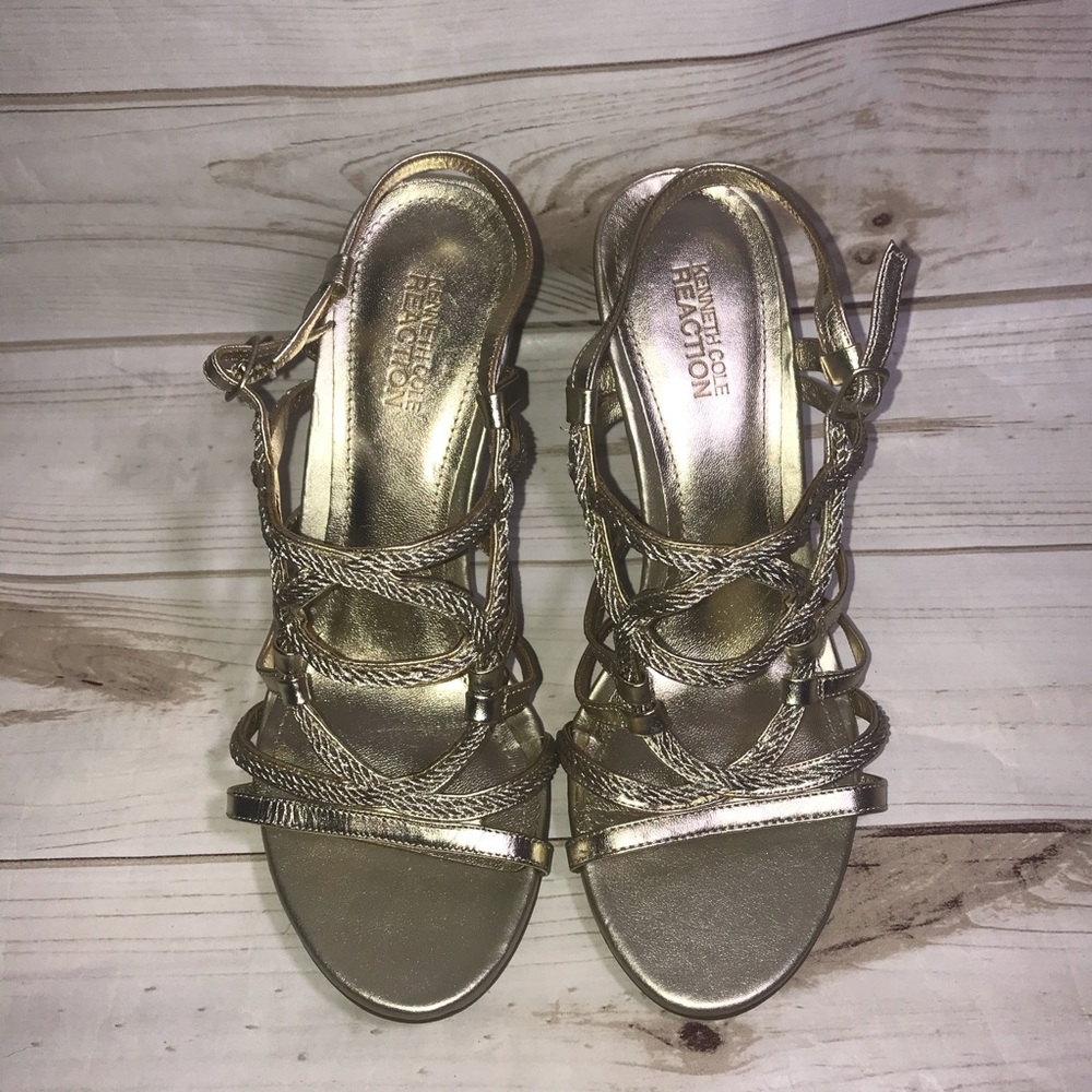 Kenneth Cole Reaction Gold Sandals- Heels - Sz 8.5
